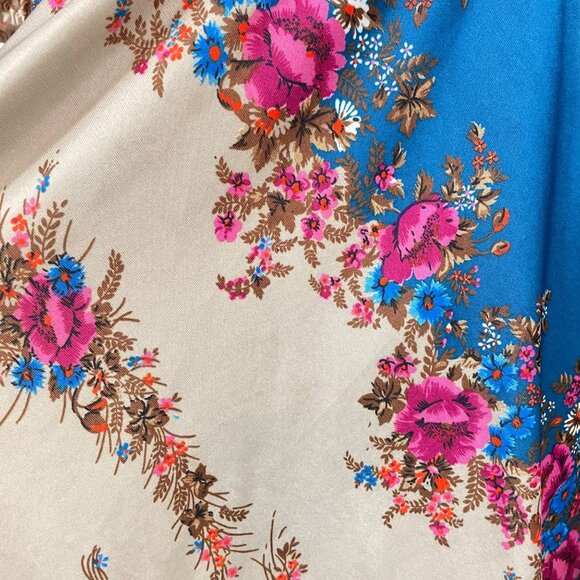 70s Vintage Montgomery Ward Blue, Pink, Tan Floral Polyester Midi Dress Size XL - Picture 6 of 6